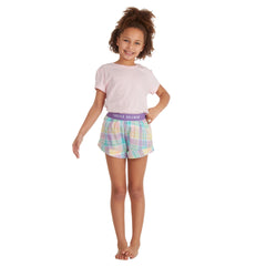 Girls Short Sleeve Top and Check Shorts Pyjama Set Pink