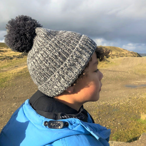 Girls Grey Twisted Yarn Winter Hat with Pom Pom 