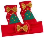 Baby Girls Christmas Tree Socks and Headband Set