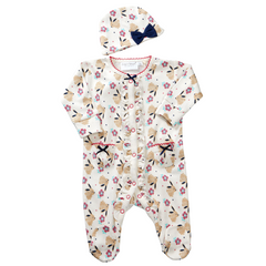 Baby Bunny Printed Sleepsuit and Hat 2 Piece Set