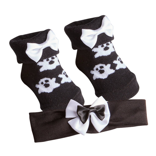 Baby Girls Halloween Socks and Headband Set Ghost