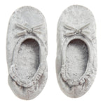 Girls Silver Crushed Velvet Ballerina Slippers 