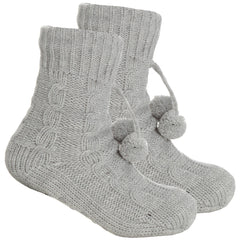 Girls Knitted Grippers Lounge Socks Grey