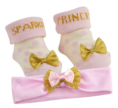 Baby Girl Socks and Headband Gold Set