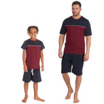 MINI ME Mens and Boys Navy Cut & Sew & Pipping Matching Pyjamas Sets