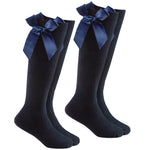 Girls Knee High Socks with Bow 2 Pairs