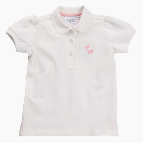 Girls Butterfly Polo Shirt Cream