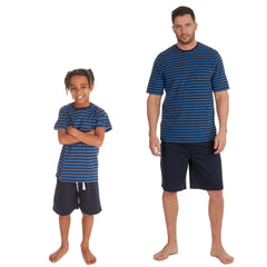 MINI ME Mens and Boys Blue Stripe Matching Lounge Sets