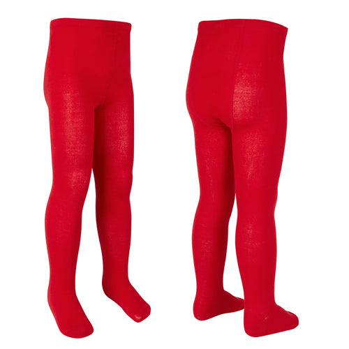 Girls Red Tights Plain Warm Cotton Rich 3 Pairs