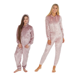 MINI ME Womens and Girls Pink Crushed Velvet Matching Onesie