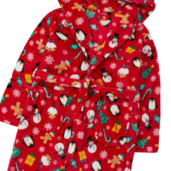 Girls Red Hooded Xmas Dressing Gown