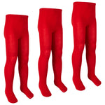 Girls Red Tights Plain Warm Cotton Rich 3 Pairs