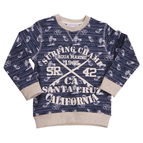 Boys Printed Surf Sweatshirt Jumper Top Pullover Navy