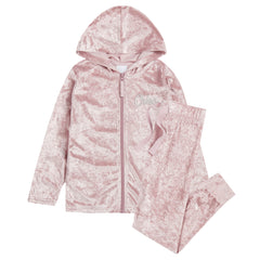 Personalised Girls Pink Hooded Crushed Velvet Lounge Set