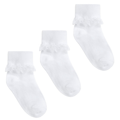 Lace Frill Ankle 3 Pairs Socks White