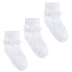 Lace Frill Ankle 3 Pairs Socks White