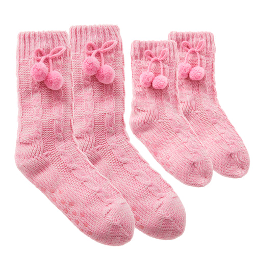 MINI ME Womens and Girls Pink Knitted Lounge Socks 2 Pairs Matching Socks