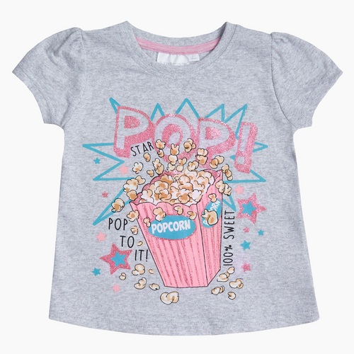 Girls Printed Novelty Short Sleeve T-shirts Popcorn Grey