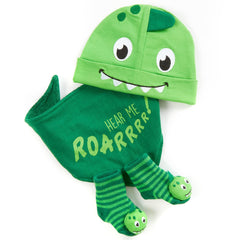 Newborn Baby Dinosaur Hat Bib and Socks Set