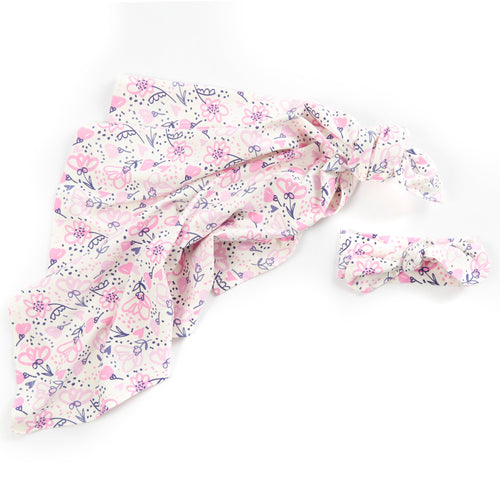 Baby Floral Swaddle Blanket & Hat 2 Piece Set