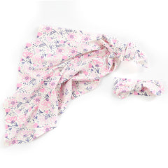 Baby Floral Swaddle Blanket & Hat 2 Piece Set