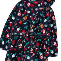 Boys Navy Hooded Xmas Dressing Gown