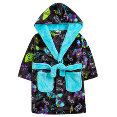 Boys Kids Game Over Printed Novelty Dressing Gown Black