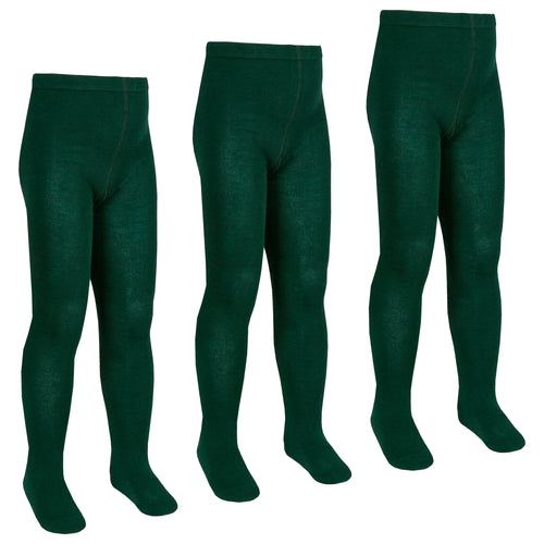 Girls Green Tights Plain Warm Cotton Rich 3 Pairs