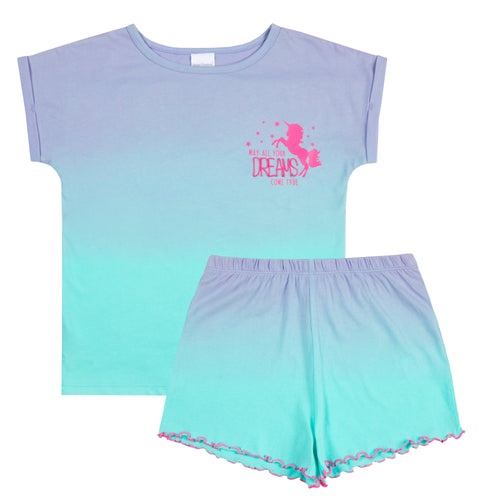 Girls Unicorn Gradient Short Pyjama Set