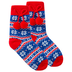 Girls Fair Isle Pattern Socks with Pom Pom Blue