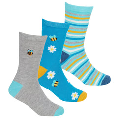 Girls Bee Embroidered Bamboo Ankle Socks 3 Pairs