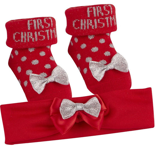 Baby Girls Christmas Pudding Socks & Headband Set