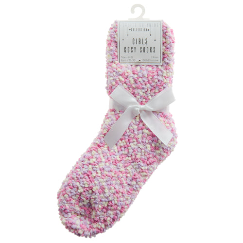 Girls 2 Pair Chunky Winter Popcorn Style Socks Pink 