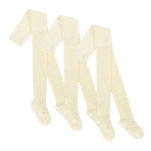 Girls Cream Diamond Pattern Tights 3 Pairs