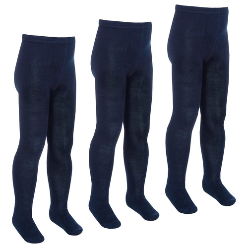 Girls Navy Tights Plain Warm Cotton Rich 3 Pairs