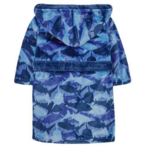 Boys Personalised Blue Shark Camo Robe