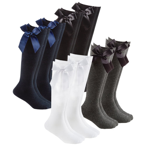 Girls Knee High Socks with Bow 2 Pairs